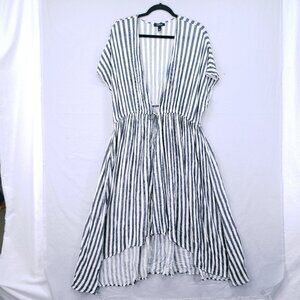Torrid Striped Hi-Lo Kimono Duster Tie Waist Pocket Beach Cover-Up Plus Size 1/2